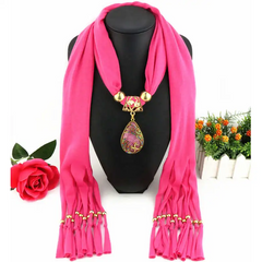 Lady Graceful Color Peacock Water Drop Shape Pendant Scarf Necklace