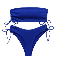 Women Fashion Bandeau Drawstring Swimsuit Two-Piece Set