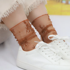 Fashion Solid Color Sweet Lace Women Ultra-Thin Stacked Mesh Socks