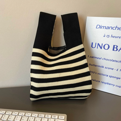 Women'S Fashion Stripe Design Knit Contrast Stripe Shoulder Bag
