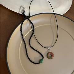 Unisex Fashion Retro Ring Bamboo Chain Pendant Double Layer Necklace
