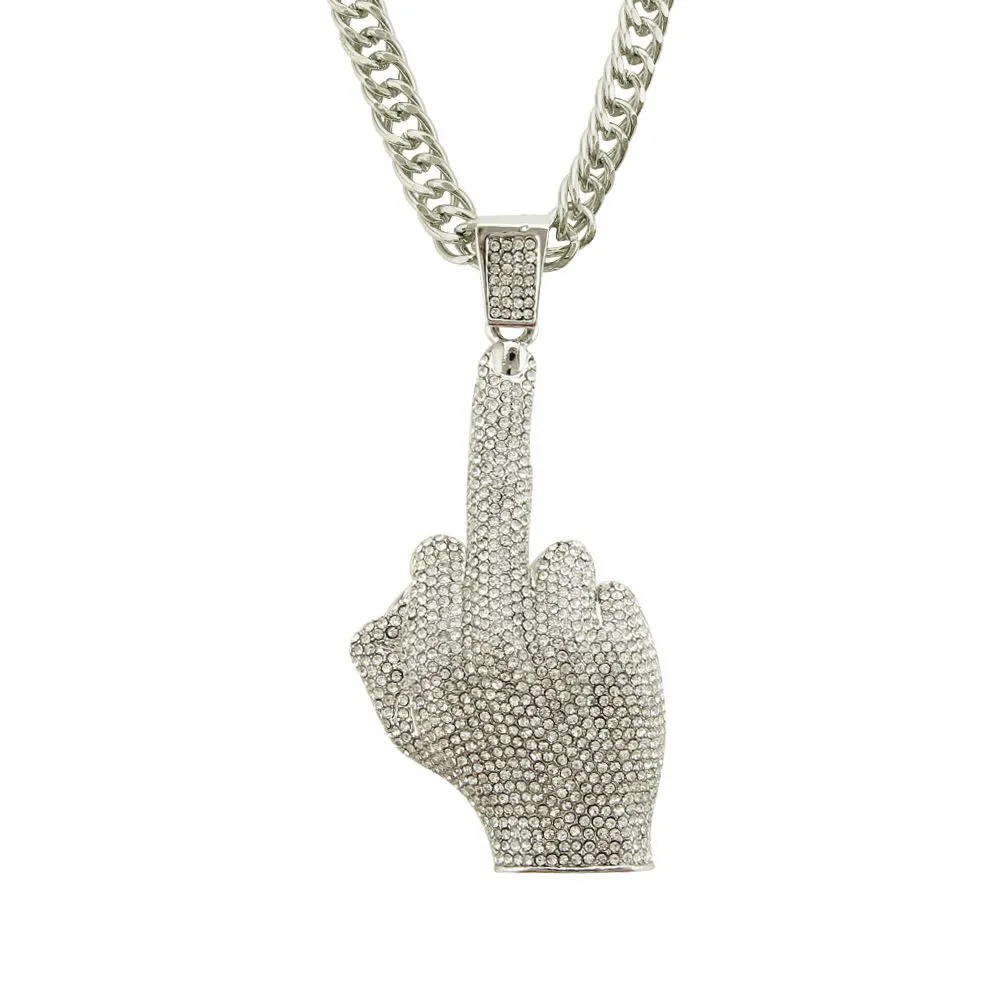 Top Grade Alloy Gesture Pendant Men Fashion Rhinestone Hip-Hop Necklace