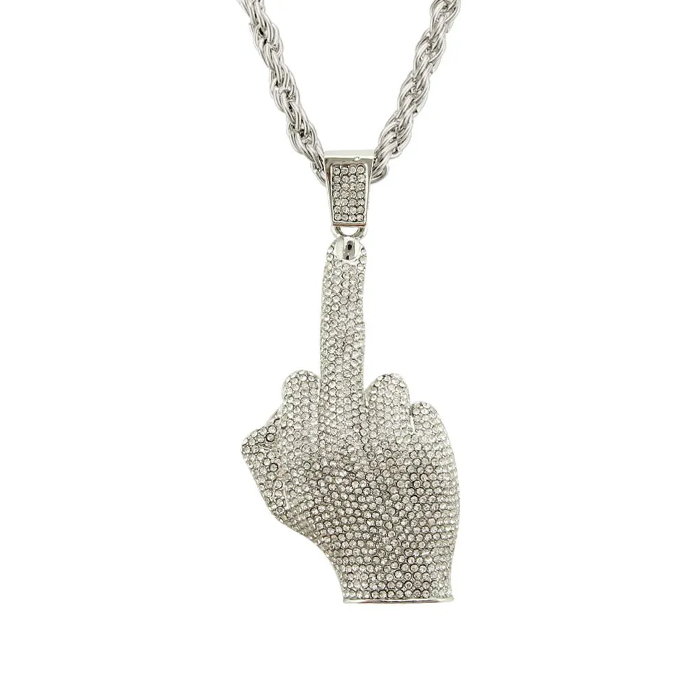 Top Grade Alloy Gesture Pendant Men Fashion Rhinestone Hip-Hop Necklace