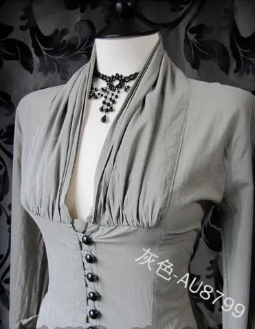 Summer Women Fashion Gothic V-Neck Buckle Long Sleeve Top