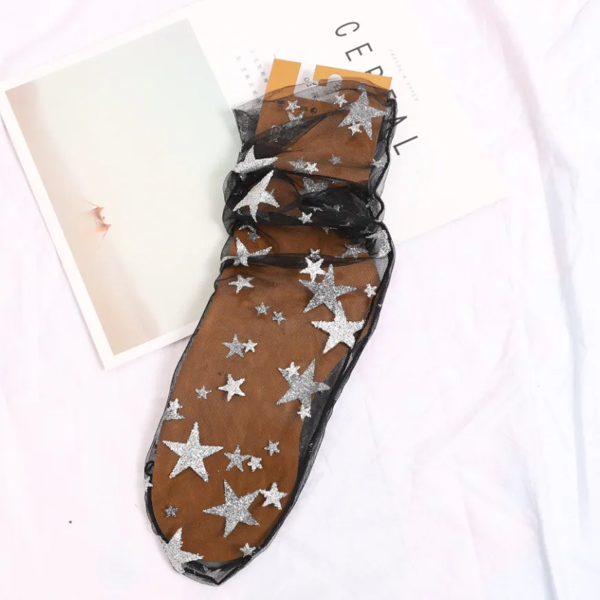 Popular Mesh Socks Women Bronzing Star Thin Socks