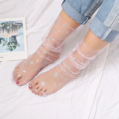 Popular Mesh Socks Women Bronzing Star Thin Socks