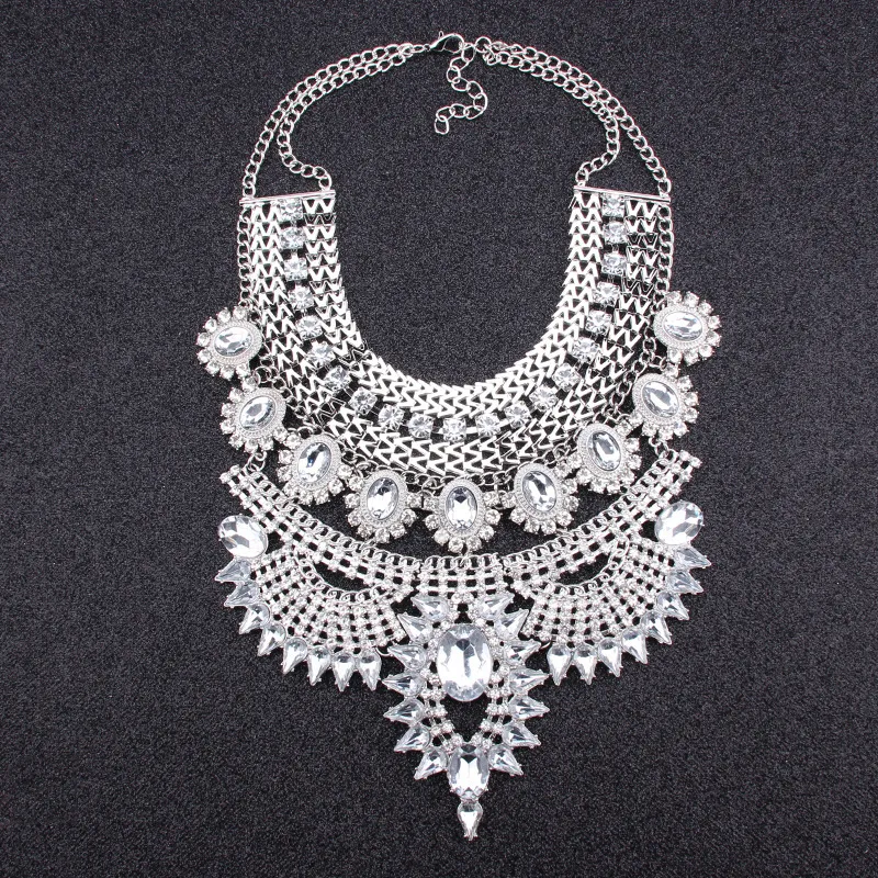 Exaggerated Metal Vintage Diamond Large Jewel Necklace
