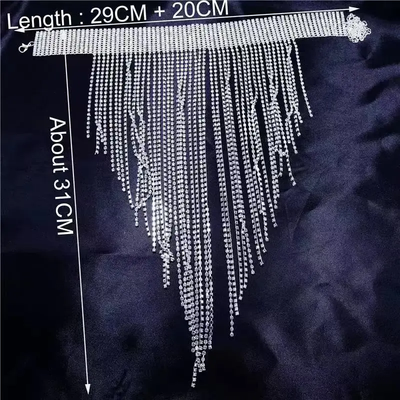 Women'S Fashion Exaggerated Long Tassel Sparkling Rhinestone Necklace