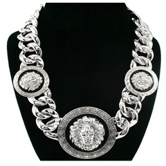 Men Exaggerated Large Size Alloy Chain Enameles Lion Head Necklace