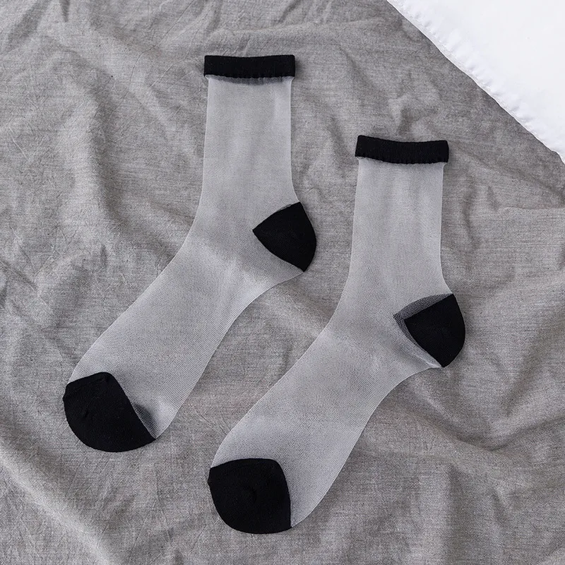 Women Lovable Mid-Length Spring And Summer Cotton Glass Silk Socks
