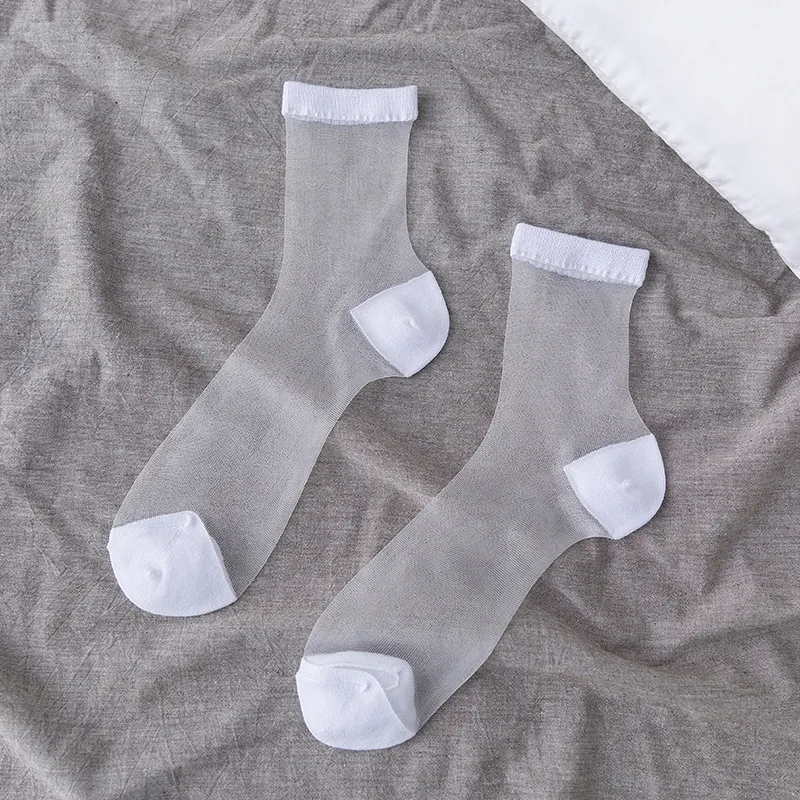 Women Lovable Mid-Length Spring And Summer Cotton Glass Silk Socks