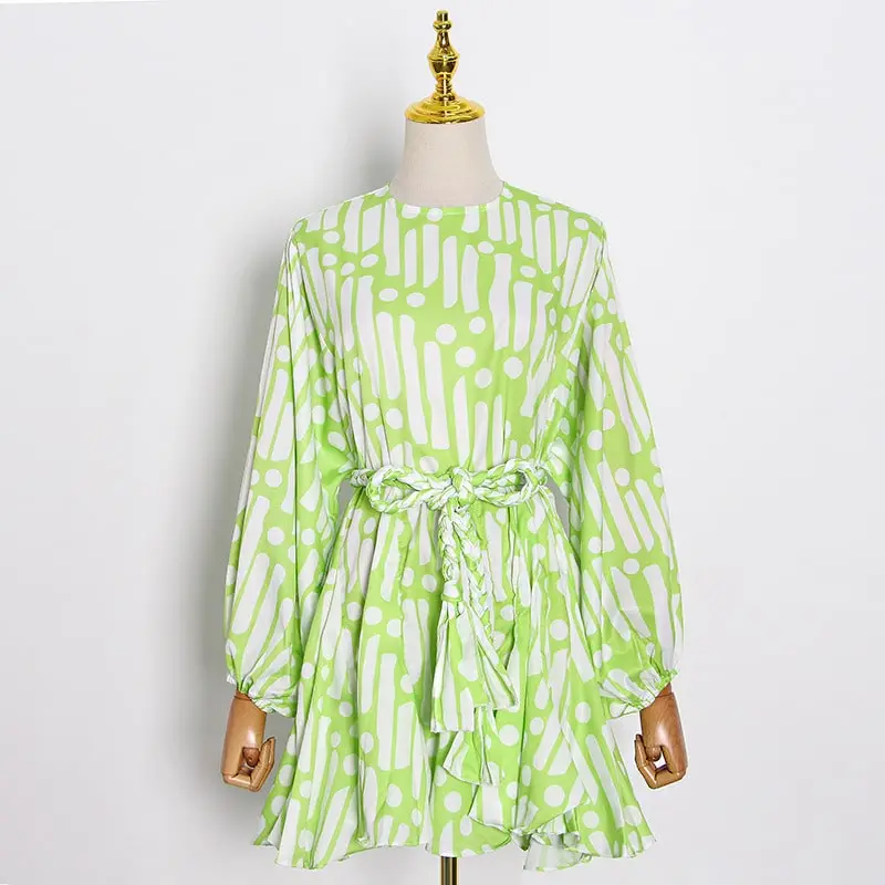 Women Fashion Graphic Printing Long Sleeve Dress
