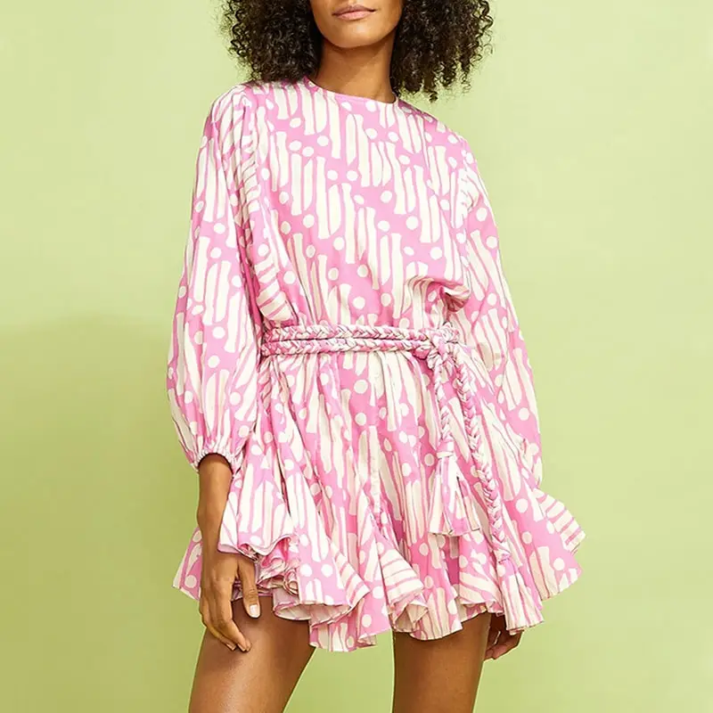 Women Fashion Graphic Printing Long Sleeve Dress