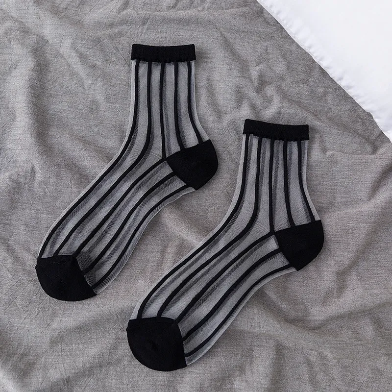 Women Lovable Mid-Length Spring And Summer Cotton Glass Silk Socks