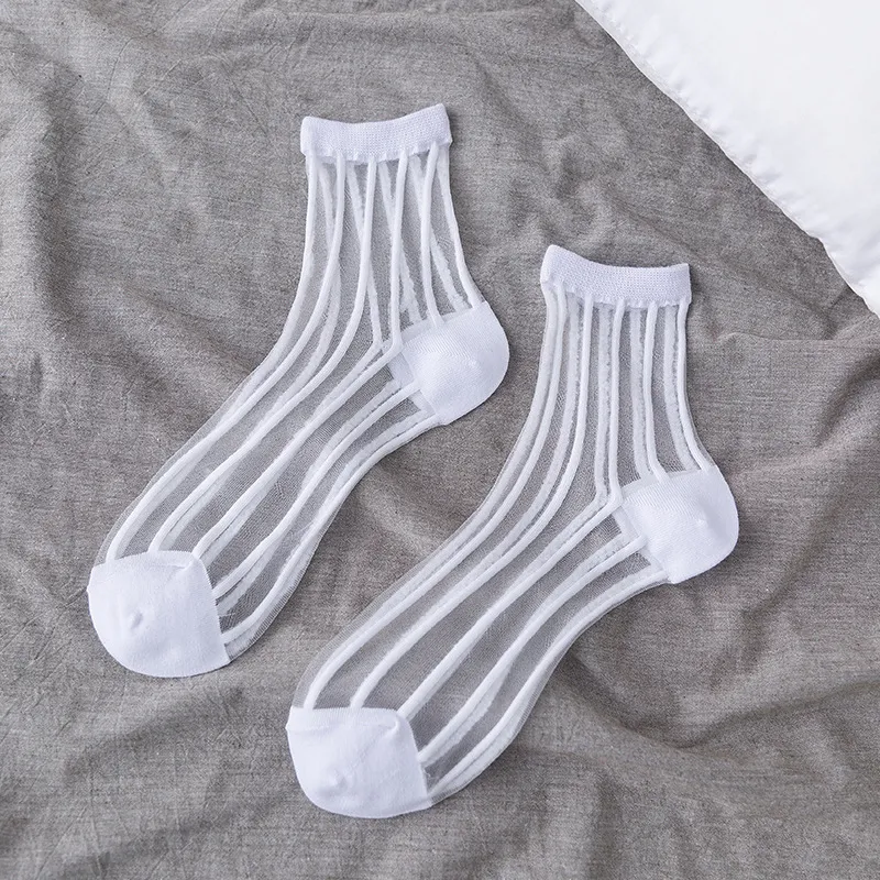 Women Lovable Mid-Length Spring And Summer Cotton Glass Silk Socks