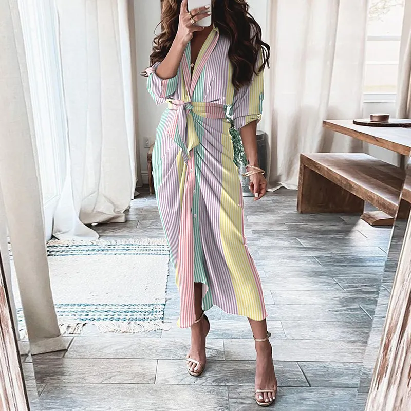 Women Fashion V Neck Bandage Creased Dress