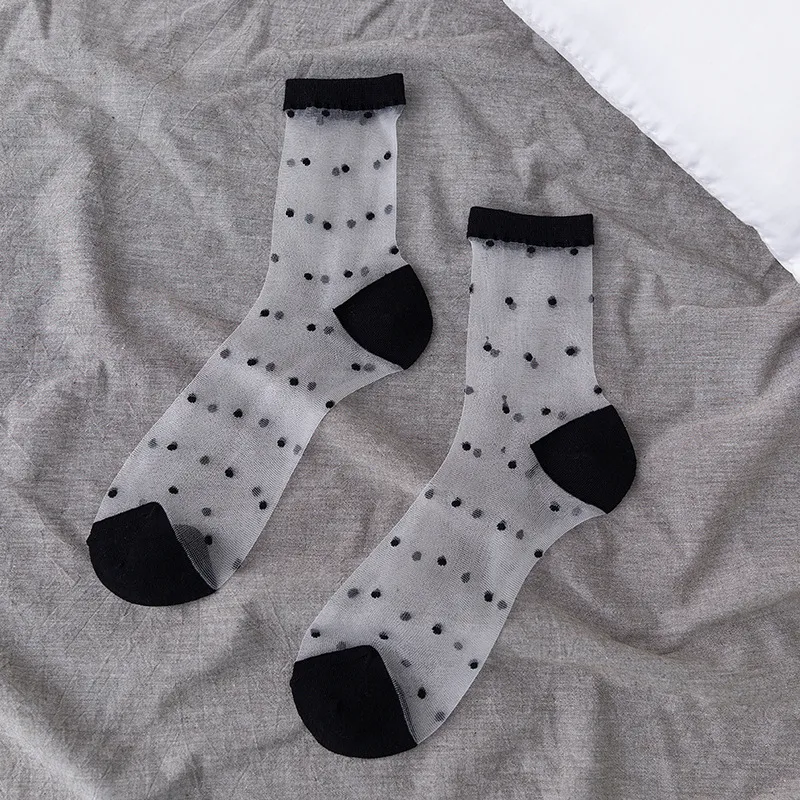 Women Lovable Mid-Length Spring And Summer Cotton Glass Silk Socks