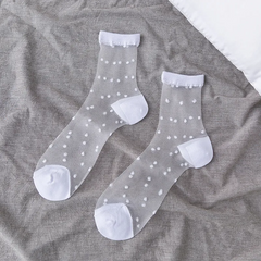 Women Lovable Mid-Length Spring And Summer Cotton Glass Silk Socks