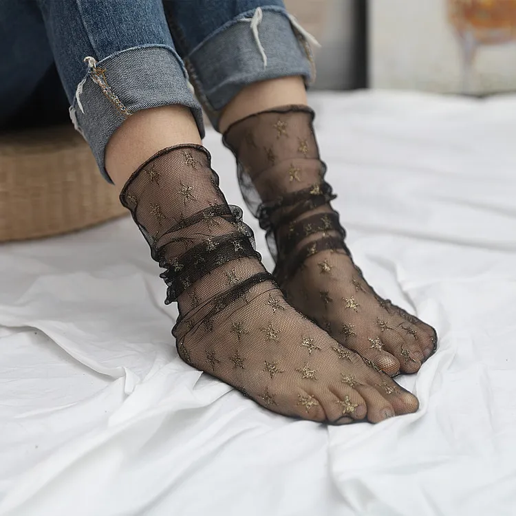 Ultra-Thin Mid-Tube Women Thin Summer Mesh Hollow Socks