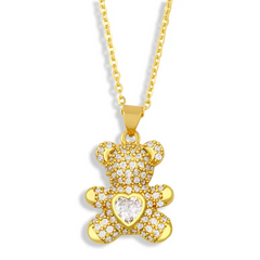 Women Fashion Set Multicolor Zircon Heart Bear Pendant Necklace