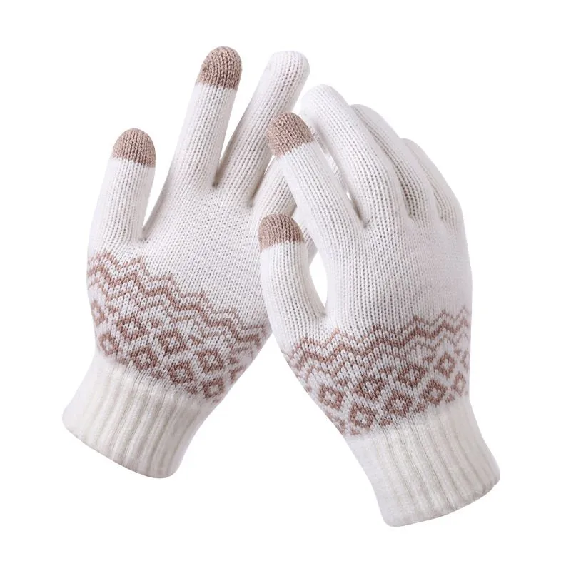 Screen Touchable Geometric Pattern Knitted Gloves