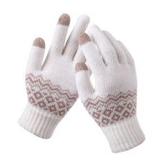 Screen Touchable Geometric Pattern Knitted Gloves