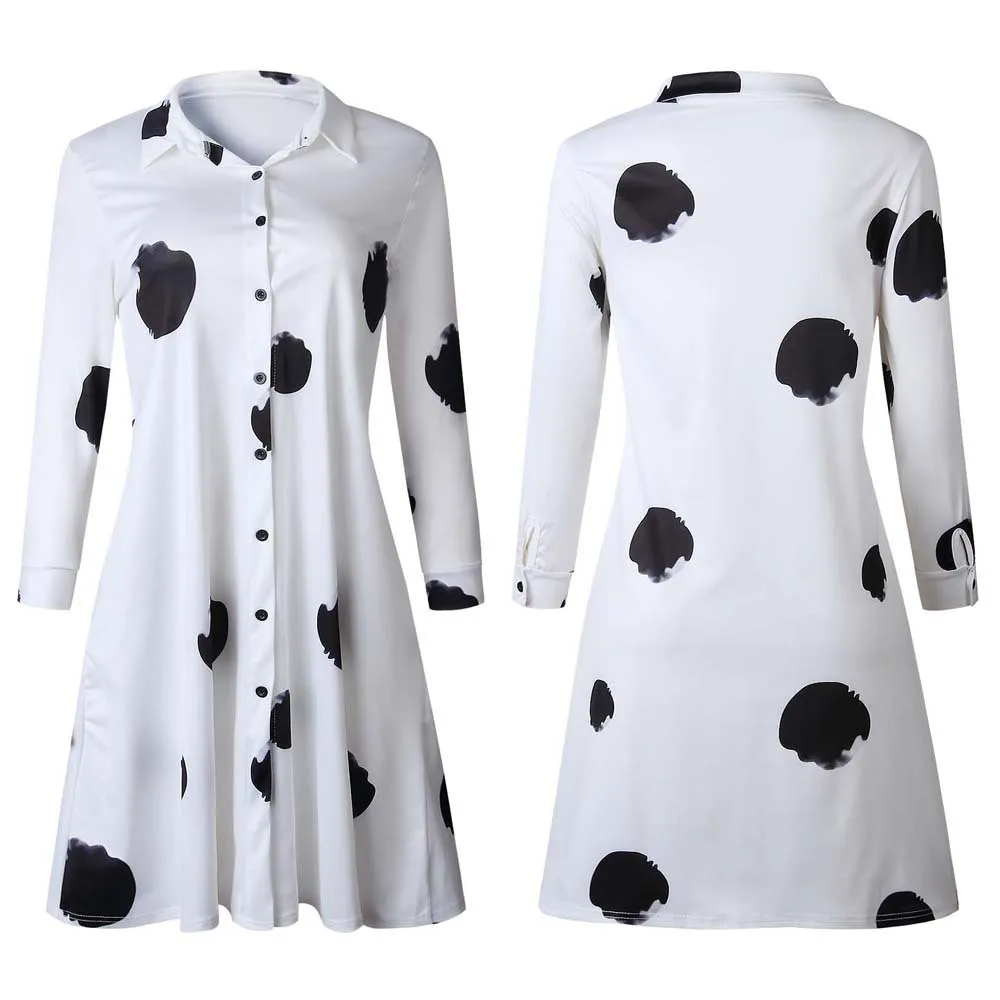 Women Casual Graffiti Lapel Long Sleeve Shirt Dress