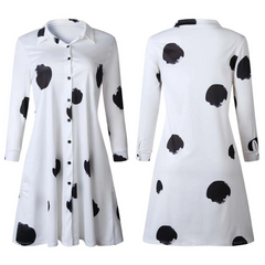 Women Casual Graffiti Lapel Long Sleeve Shirt Dress