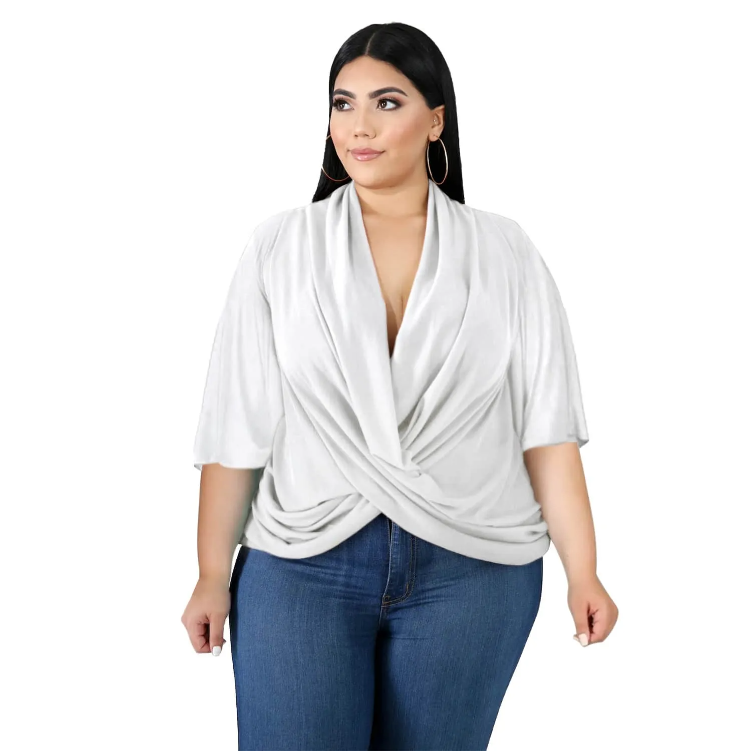 Women Solid Color Dolman Sleeve Irregular Blouse