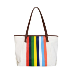 Women Casual Stripe Design Large Capacity Canvas Shoulder Bag