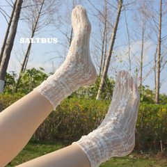 Women Fashion Vintage Lace Floret Spring And Summer Thin Hollow Mesh Socks
