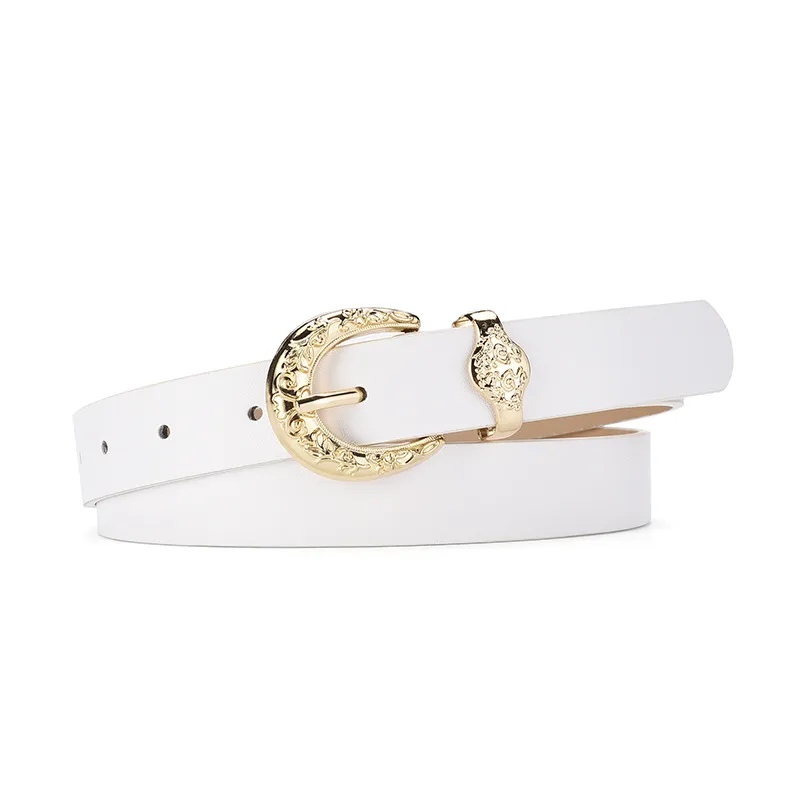 Women Solid Color Simple PU Pin Buckle Belt