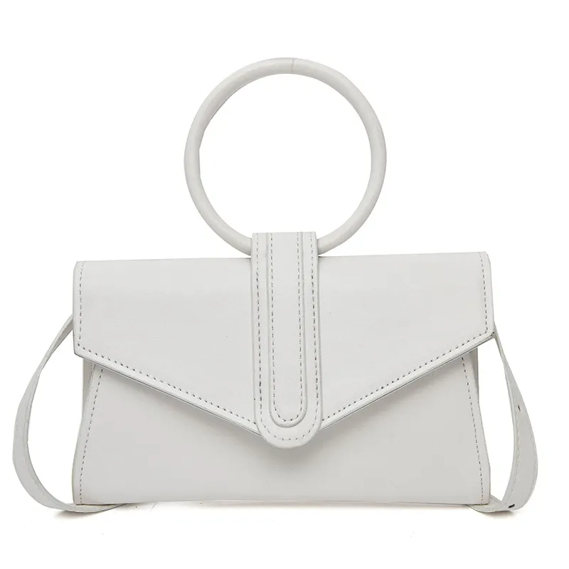 Woman Sweet Candy Color Ring Handle Solid Pu Crossbody Bag