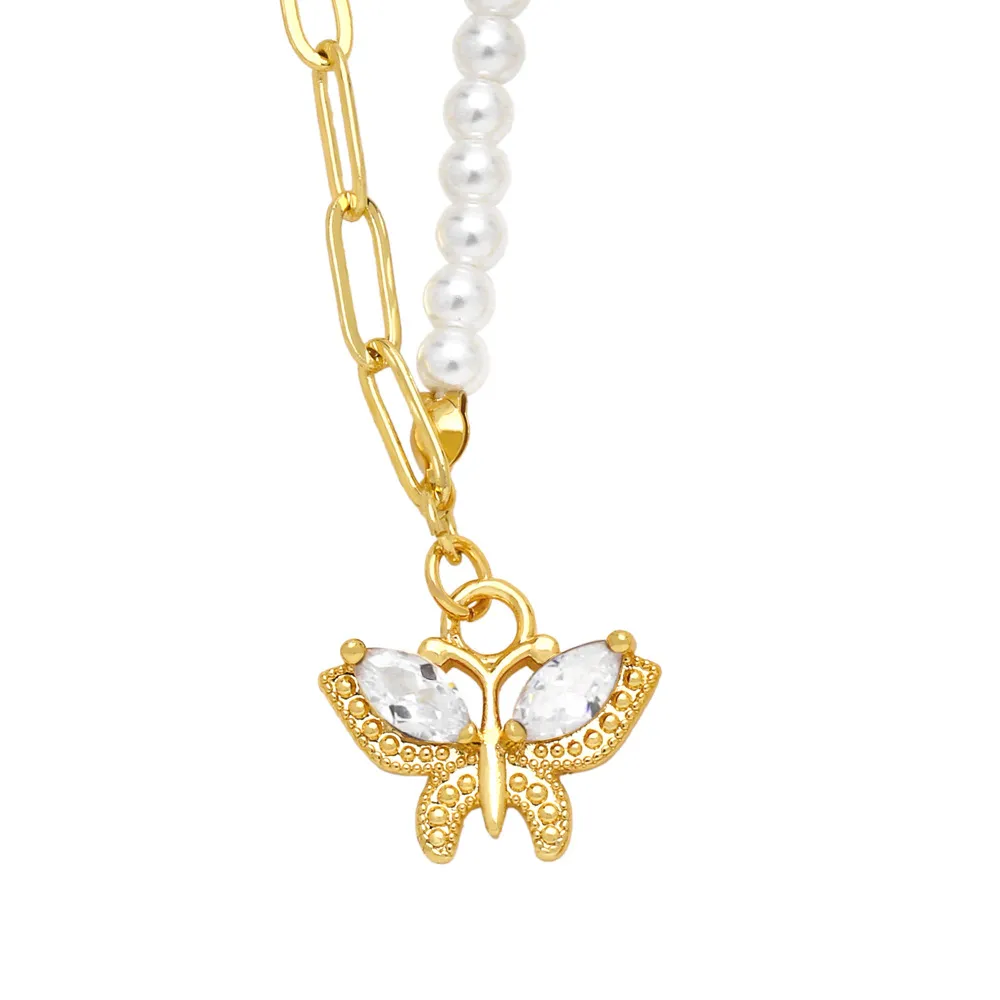 Women Fashion Personality Pearl Butterfly Pendant Necklace