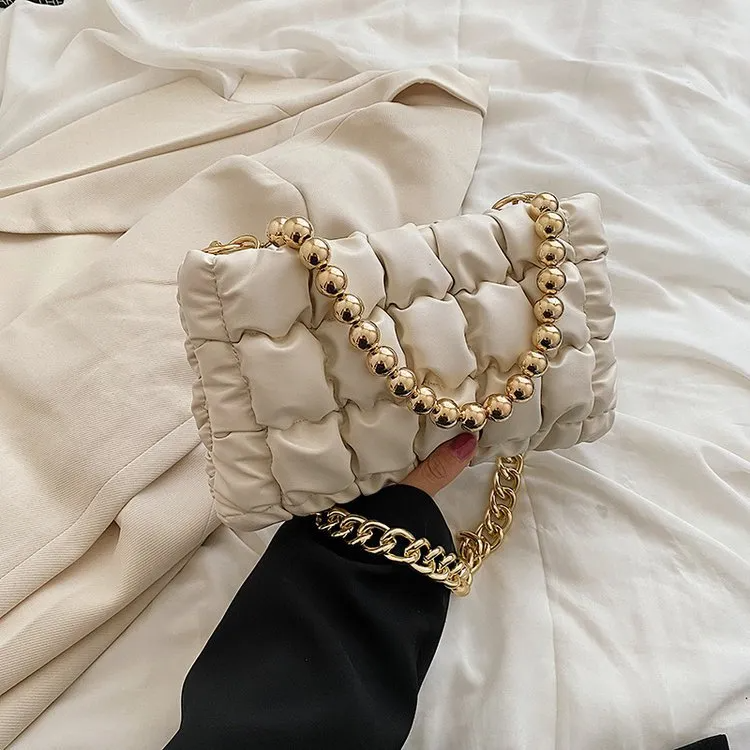 Women'S Fashion Pleated Embroidered Thread Shoulder Bag