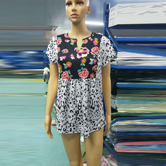 Women Leopard Print Short-Sleeve Blouse