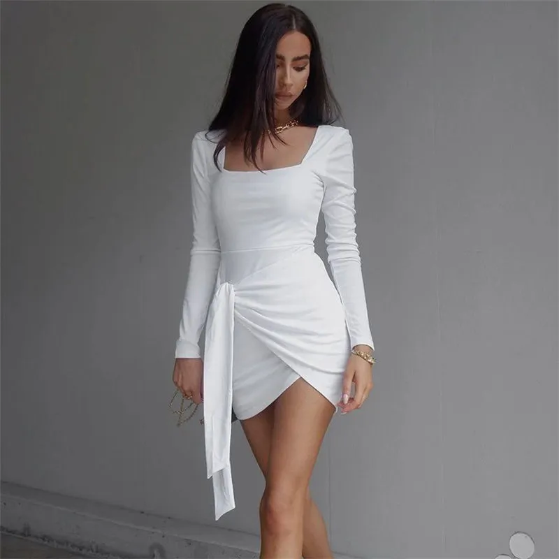 Women Fashion Solid Color Long Sleeve Dress