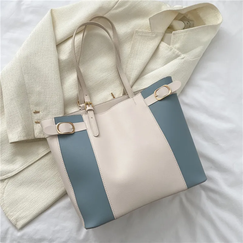 Women Fashion Commuter Color Blocking Large Capacity PU Shoulder Bag
