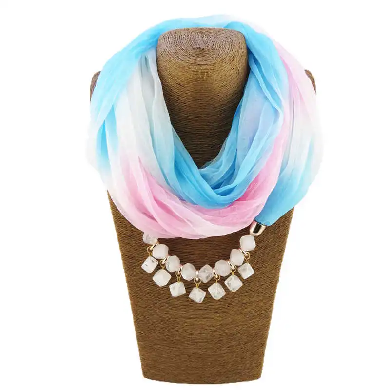Women Party Cube Shape Resin Pendant Polyester Scarf Necklace