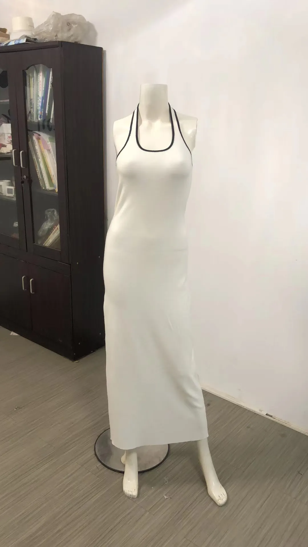 Women Fashion Sexy Halter Neck Crewneck Knit Split Backless Dress