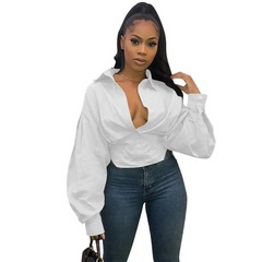 Women Sexy Solid Color V Neck Blouse