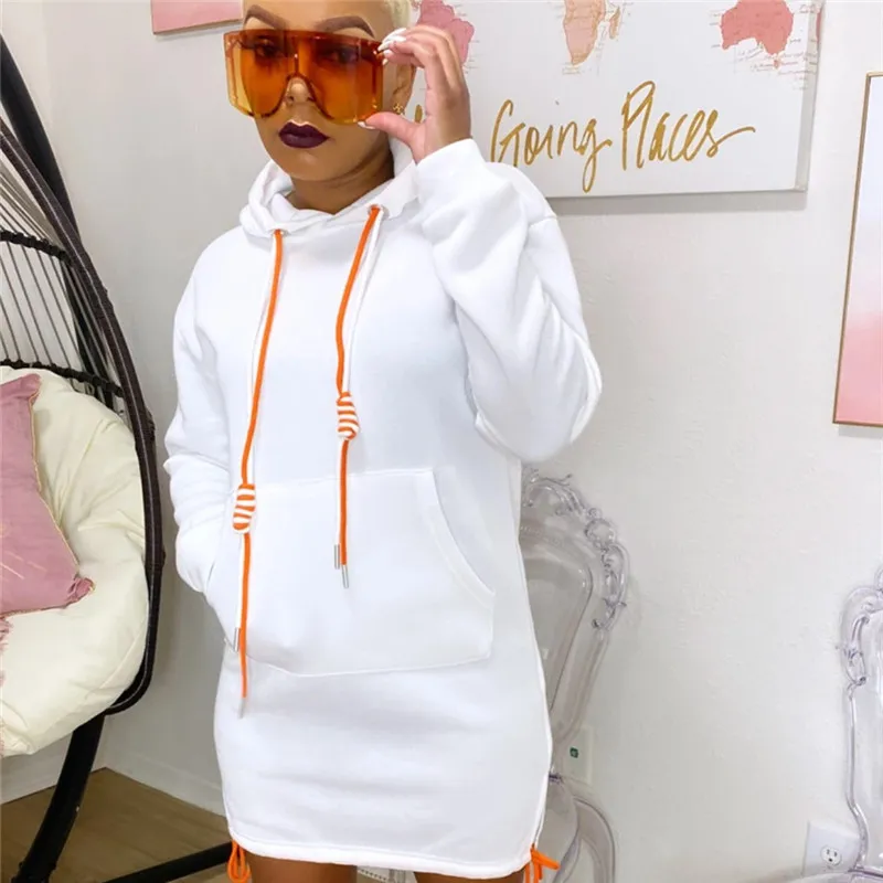 Women Casual Solid Color Hooded Long Sleeve Dress