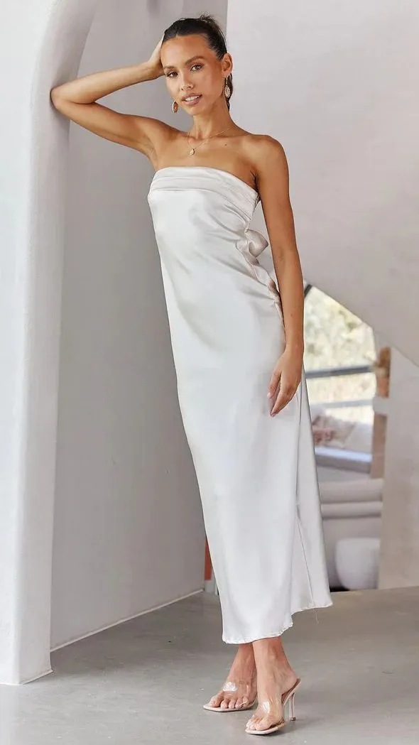 Women Temperament Floral Print Strapless Maxi Dress