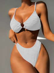 Women'S Fashion Solid Color Pattern Small Circle Triangle Swimsuit Two-Piece Set