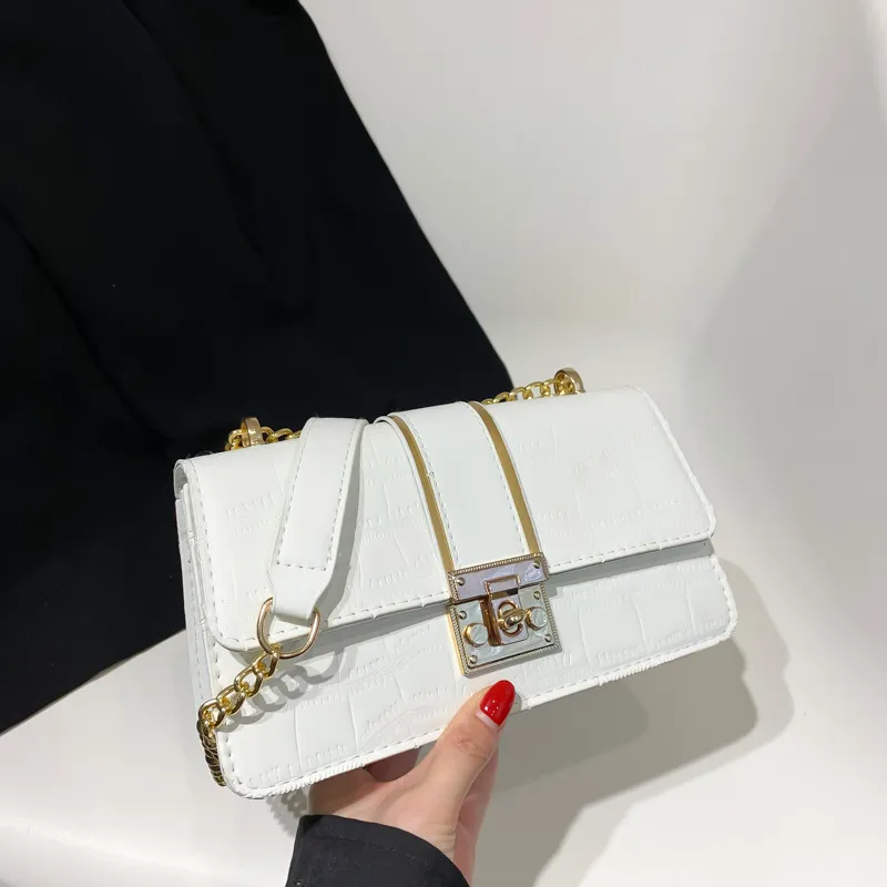 Women Fashion Simple Chain Stone Pattern Commuter Shoulder Bag