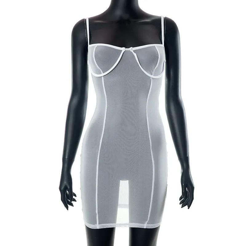 Women Fashion Sexy Mesh See-Through Sling Mini Dress