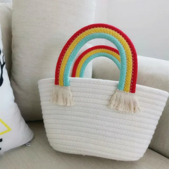 Women Cute Rainbow Clouds Woven Design Bucket Handle Bag