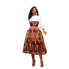 Women Fashion Floral Print Round Neckline Long Sleeve Midi Swing Dress