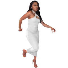 Women Fashion Solid Color Halter Neck Dress