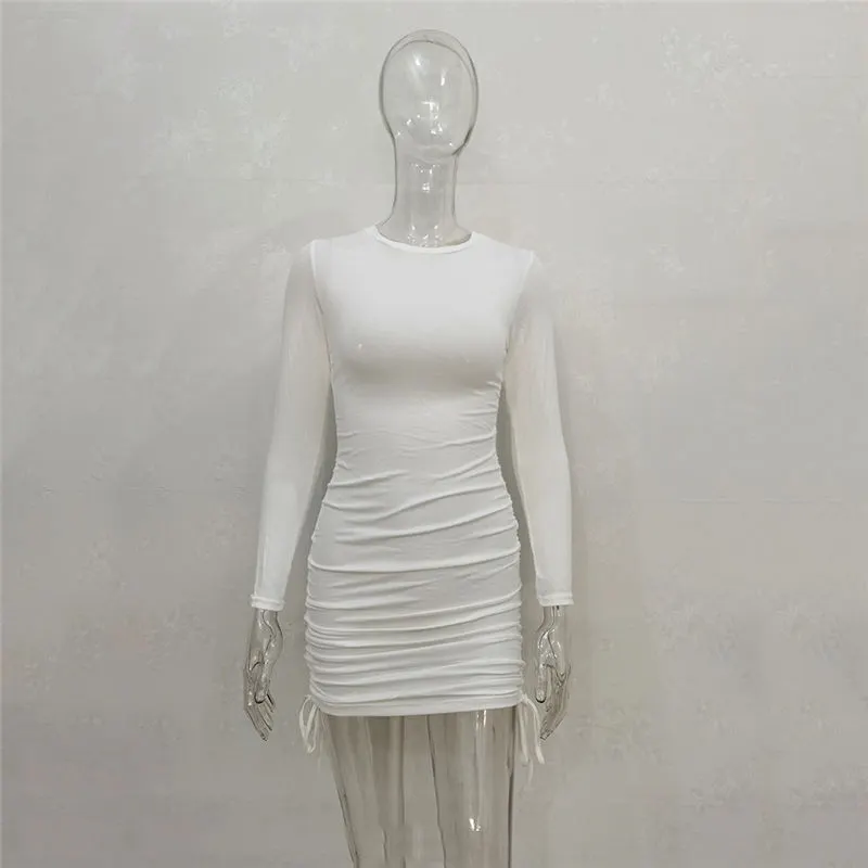 Women Fashion Solid Color Drawstring Bodycon Dresses